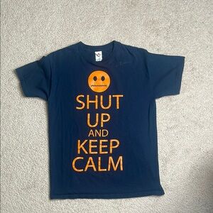 Alstyle Blue and Orange Short Sleeve “Shut Up and Keep Calm” Tee